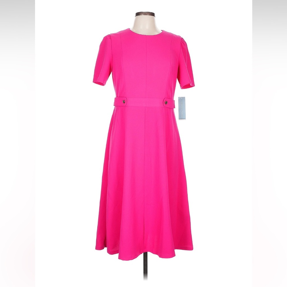 London Times Vibrant Pink Midi Dress